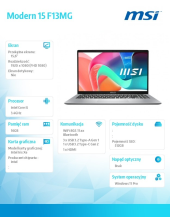 MSI Notebook Modern 15 F13MG-443PL WIN11PRO/RLi5-1334U/16GB/512SSD/IrisXe/15.6''/3Y  - Modern 15 F13MG-443PL - Zdjęcie 4