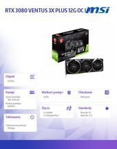 MSI Karty graficzne RTX 3080 VENTUS 3X PLUS 12G OC LHR  - RTX 3080 VENTUS 3X PLUS 12G OC LHR - Zdjęcie 6