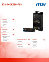 MSI Dysk SSD 500GB M.2 PCIe4 3600/2300MB/s  - S78-440K220-P83 - Zdjęcie 2