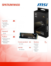 MSI Dysk SSD SPATIUM M450 500GB M.2 PCIe 4.0 3600/2300MB/s - S78-440K380-P83 - Zdjęcie 6