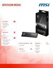 MSI Dysk SSD SPATIUM M560 1TB M.2 PCIe 5.0 10200/8400MB/s - S78-440L0F0-P83 - Zdjęcie 6