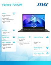 MSI Notebook Vebture 17 AI A1MG-008PL WIN11PRO/ICU5-125H/16GB/512SSD/ARC/17.3''/3Y  - Venture 17 AI A1MG-008PL - Zdjęcie 6