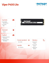 PATRIOT Dysk SSD 250GB Viper P400 Lite 3200/1300MB/s PCIe M.2 Gen 4x4 NVMe1.4 - P400LP250GM28H - Zdjęcie 4