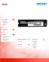 PATRIOT Dysk SSD 2TB P410 PCIe M.2 Gen4 x4 NVMe 1.4 2280 5000/4500MB/s  - P410P2TBM28H - Zdjęcie 2