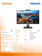 PHILIPS Monitor 242B1H 23.8 IPS DVI HDMI DP Pivot Webcam  - 242B1H/00 - Zdjęcie 6