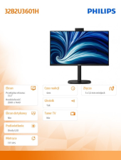 PHILIPS Monitor 32B2U3601H 31.5 cala IPS 100Hz HDMI DP USB-C RJ45 Kamera - 32B2U3601H/00 - Zdjęcie 8