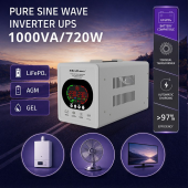 QOLTEC Zasilacz awaryjny UPS Pure Sine Wave | 1000VA/720W | Przetwornica12/230V z AVR | LCD | LiFePO4 AGM GEL  - 50451 - Zdjęcie 2