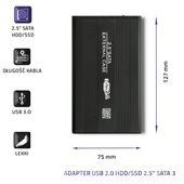 QOLTEC Obudowa/kieszeń aluminiowa do dysków HDD/SSD 2.5 SATA3 | USB 2.0| Czarny - 51856 - Zdjęcie 4