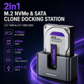 QOLTEC Stacja dokująca 2w1 HDD SSD | SATA | M.2 NVMe | Klonowanie |     USB-C | 10Gb/s | 28TB  - 52631 - Zdjęcie 4