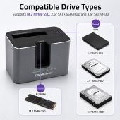 QOLTEC Stacja dokująca 2w1 HDD SSD | SATA | M.2 NVMe | Klonowanie |     USB-C | 10Gb/s | 28TB  - 52631 - Zdjęcie 5