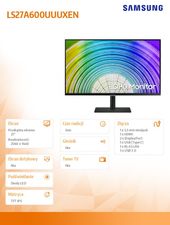 SAMSUNG Monitor  27 cali LS27A600UUUXEN VA 2560x1440 WQHD 16:9   1xHDMI 1xUSB-C 2xDP (In+Out) 3xUSB 3.0 LAN (RJ45) 5ms HAS+PIVOT płaski 3 lata on-site - LS27A600UUUXEN - Zdjęcie 6