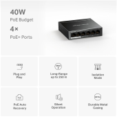 TP-LINK Przełącznik Mercusys 6-Port 10/100 Mbps Desktop Switch with  4-Port PoE+    PORT: 4× 10/100 Mbps PoE+ Ports, 2× 10/100 Mbps Non-PoE Ports - MS106LP - Zdjęcie 6