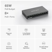 TP-LINK Przełącznik Mercusys 10-Port 10/100Mbps Desktop Switch with 8-Port PoE+     PORT: 8× 10/100 Mbps PoE+ Ports, 2× 10/100 Mbps Non-PoE Ports - MS110P - Zdjęcie 9