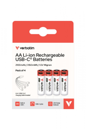 VERBATIM Akumulatory AA USB-C 2100mAh 3150mWh  4 szt + kabel USB-C - 30249 - Zdjęcie 3