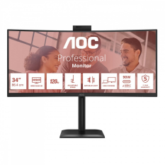 AOC Monitor 34 cale CU34E4CW Curved VA 120Hz HDMIx2 DP RJ45 USB-C HAS Kamera