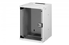 DIGITUS Szafa sieciowa wisząca 10" 9U, SOHO PRO 457 x 316 x 298 mm, nośność 60kg, drzwi szyba, niezłożona Szara