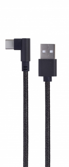 GEMBIRD Kabel USB typu C kątowy w oplocie tekstylnym, 0.2m czarny