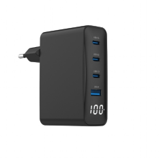 GEMBIRD Ładowarka uniwersalna 100W GaN 1xUSB-A 3xUSB-C szybkie ładowanie LCD czarna 