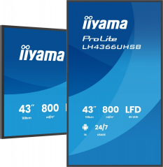 IIYAMA Monitor  profesjonalny 43 cale LH4366UHSB-B1AG 4K, VA, A14, 800cd, 4000:1, 6,5ms,2xHDMI, USB-C, RJ45, 2xUSB, 2x10W, WiFi, iiSignage2, RAM: 4GB, ROM: 3