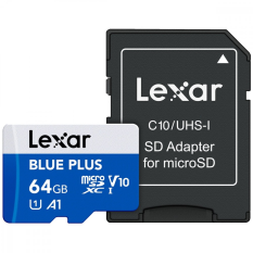 LEXAR Karta pamiÄci microSD 64GB C10 A1 U3 V10 100MB/s Blue Plus