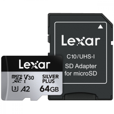 LEXAR Karta pamiÄci microSD 64GB C10 A2 U3 V30 205/100MB/s Silver Plus