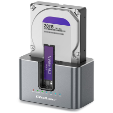 QOLTEC Stacja dokująca 2w1 HDD SSD | SATA | M.2 NVMe | Klonowanie |     USB-C | 10Gb/s | 28TB 