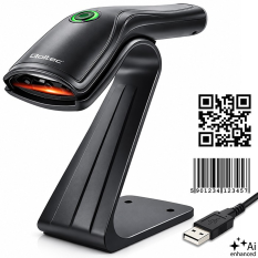 QOLTEC Czytnik kodów kreskowych 1D 2D + stojak na skaner | QR | EAN |  USB 
