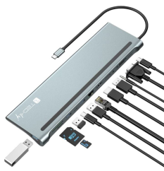 TECHLY Stacja dokująca notebook USB-C na HDMI/DP/VGA/USB-A/RJ45/SD/USB-C PD 