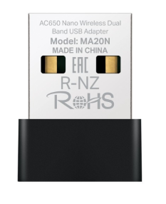 TP-LINK Karta sieciowa Mercusys AC650 Nano Wi-Fi USB Adapter                             SPEED: 200 Mbps at 2.4 GHz + 433 Mbps at 5 GHz